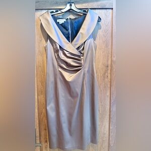 Kay Unger Satin Draped Midi Dress in Gold